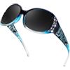 Myiaur Occhiali da sole donna polarizzati Wraparound montatura UV400 protezione trendy accenti glitter, Lente grigia A01 Gradiente Montatura Blu