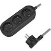 LogiLink LPS261 - Ciabatta elettrica a 3 prese, 3 prese CEE 7/3, con pratica maniglia pieghevole e cavo in tessuto, 1,5 m