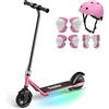 iScooter IK3 Monopattino Elettrico Bambini 6-12 Anni 6, con Casco e Protezioni, Freno Elettronico a Grilletto, Freno Posteriore, Luci LED Colorate, Display LED, 5/10/16 km/h, Rosa
