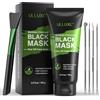 ulluxe Maschera per la Rimozione dei Punti Neri, Maschera Esfoliante al Carbone Attivo, per la Pulizia dei Pori del Viso per Ridurre i Punti Neri e l'acne, con Solvente Comedoni e Spazzola, 100g