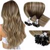 LaaVoo Extension Capelli Veri Cheratina Balayage Marrone Scuro a Marrone Chiaro e Biondo 55cm 50g 50 Ciocche, K Tip cheratina, Leggeri e Invisibili, per Feste e Cerimonie Colore 3-8-24