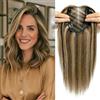Lasunork Topper per Capelli Umani 100% Capelli Veri, Marrone Medio con Riflessi Caldi, 30,5 cm, 30.0% Densità Capelli, Lisci, Donna