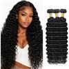 AiPliantfis Deep Wave Human Hair Bundles Extension Capelli ricci Extensions Capelli Umani Natural BlackDouble Weft 50g 150g Total Unprocessed Virgin Remy Hair for Women 14 16 18 Inches
