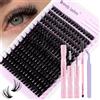 WENDY LASHES Kit Extension Ciglia Naturali D-Curl 80D Wispy Ciglia Finte Ciuffetti Mix10-18mm Cluster Lashes Kit with Lash Extension Colla E Pinzette(FK/KIT-80d-D-1018)