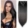 TESS Extension Capelli Clip 66 cm, Extension con Clip Liscio Nero 18 Clips 8 PCS Extension Clip Capelli 140g Capelli Finti