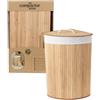 COMPACTOR - Cesto portabiancheria angolare pieghevole in bambù - Coperchio rimovibile - Tessuto interno ecru - Salvaspazio - Formato compatto 35 x 35 x 60 cm - Design naturale per il bagno
