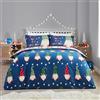 Fusion - Funda Nórdica Gonk Navideña Azul Marino - 260 x 220 cm - Reversible (2 Colores) - 100% Algodón - 2 Fundas de Almohada Incluidas - Funda Nórdica Gnomo Navideño - Ropa de Cama Navideña