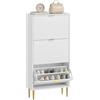 HOMCOM Scarpiera Salvaspazio Slim con 3 Ante Scanalate a Ribalta, Scarpiera Ingresso Moderna in Legno con Ripiani Regolabili su 2 Livelli, Porta Scarpe per 18 Paia con Maniglia, 60x24x128 cm, Bianco