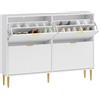 HOMCOM Scarpiera Salvaspazio Slim con 4 Ante Scanalate a Ribalta, Scarpiera Ingresso Moderna in Legno con Ripiani Regolabili su 2 Livelli, Porta Scarpe per 20 Paia con Maniglia, 105x24x91.5 cm, Bianco