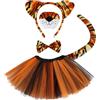 ACWOO Tigre Set di Costumi Animali, Kit di 5 Pezzi Costume Animale Tutu Gonna con Cerchietti Orecchie Tigre Naso Coda Papillon, per Halloween, Festa di Compleanno Costume, Carnevale Cosplay Party