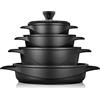 briebe Set Pentole Induzione Batteria 8 Pezzi, 4 Casseruola, Alluminio Pressofuso, Antiaderente ILAG GRANITEC senza PFOA, Coperchi in Vetro, Guanti in Silicone, Vetroceramica, Gas, Forno, MGK-17S