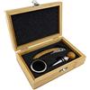 TigerTie - Set vino in scatola di bambù con coltello da cameriere/cavatappi, colletto vino, tappo in acciaio inox, nero/rosso, Länge 16 cm x Breite 10,5 cm x Höhe 4,8 cm