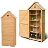 HOMASIS Casetta da Giardino in Legno, Casetta Porta Attrezzi Impermeabile con 5 Ripiani, Capanno da Giardino con Tetto Zincato e Serratura, Armadio da Esterno, Balcone (70 x 45 x 160 cm)