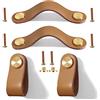Yuaaoh Maniglie in Pelle per Mobili 4 Pezzi Pomelli per Mobili di Cuoio Maniglie per Cassettiera in Pelle Maniglie per Armadio in Pelle 13,8CM (Marrone Chiaro)