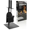 COM-FOUR® 3 pezzi Set camino nero in di dimensioni compatte in metallo, con pala, scopa e supporto, ideale per stufe (003 pezzi di posate)