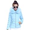 ANUFER Donna Moda Piumino Trapuntato vestibilità Slim Inverno Cappotto Corto con Cappuccio in Pelliccia Sintetica SD5A1012 Blu XL