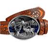 Photect Cintura Occidentale con Fibbia Incisione Cervo Fauna Selvatica Cintura da Cowboy in Pelle da Uomo Cintura Western (Marrone)