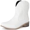 Remxi Stivaletti da cowboy da donna, bassi e spessi, a punta, in pelle sintetica, bianco, 37 EU