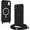 Bigcousin Magnetica Cover con Cordino per iPhone XS Max,[Compatibile con MagSafe], Cover in Silicone, Regolabile Cordino da Collo Nylon Catena Collana Tracolla,Nero