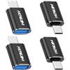 HOWJIM Adattatore da USB C a USB 4 Pezzi,Ricarica rapida 3A 100W,OTG 10Gbps Adattatore Type-C Maschio a USB3.2 Femmina per M-acBook Pro/Air Phone 17/16/15 Pad G-alaxy X-peria D-ell XPS S-urface Nero