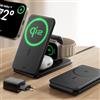 ESR Stazione di ricarica Qi2 3 in 1 per Apple, 15W Caricatore da viaggio MagSafe per iPhone e Apple Watch [certificato], Per iPhone 17/16/15/14/13/12 e Apple Watch e AirPods, Nero