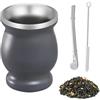 ARCPNRT Tazza Mate, Set di Tazze da tè, Set da tè in Acciaio Inox, con Cucchiaio a Cannuccia e Spazzola per La Pulizia, Set di Zucche per tè, caffè, Latte e Succo di Frutta, Grigio, 8 oz