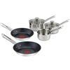 Tefal Elementary Inox Induction - Batteria da Cucina 5 Pezzi 3 pentole 14/16/18 cm + coperchi in Vetro 16/18 cm + 2 padelle 20/24 cm H054S544