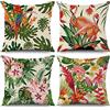 ASDCXZ Federa per cuscino primaverile, 40 x 40 cm, set da 4 pezzi, verde foglie, rosa, fenicottero, cuscino decorativo, lavabile, poliestere, lino, tessuto per esterni