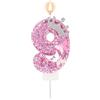 Tinoaly Candela di Compleanno Rosa con Numero, Corona Scintillante Farfalla Scintillante Paillettes Decorazione per Torta per Feste di Compleanno Matrimoni Anniversari Celebrazioni (Numero 9)