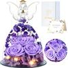 FRFG Regali di Angelo Rosa Eterna per Donne, Regalo per Donne, Rose Conservate in Statuette di Angeli in Vetro, Angeli Floreali per Mamma, Nonna, Moglie, Sorella, Fidanzata (Viola Chiaro)