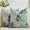 Voreppy Federe Cuscini 50x50 cm Verde e Grigio Dalia Set di 2 Copricuscini Per Divano in Lino Astratta Floreale Pittura Copricuscino per Soggiorno Letto Sedia Spiagge Balcone