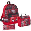 SPIDER-MAN Set da 3 pezzi con zaino Spiderman + borsa per il pranzo + astuccio per ragazzi Marvel, Rosso, MULTI, Zaino