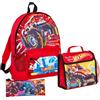 Hot Wheels Monster Trucks - Zaino + borsa per il pranzo + astuccio per ragazzi, set scolastico in 3 pezzi, Rosso, One size