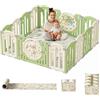 Kakbgee Box Pieghevole per Bambini, Box neonato Forma Regolabile, Espandibile Recinto bambini HDPE con tavolo da gioco e serratura di sicurezza, Centro di attività indoor/outdoor（14Pannelli Verde）