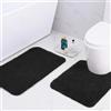 wyewye Tappeti da bagno in microfibra, tappeti da bagno super spessi da 2 cm, tappeti da bagno super assorbenti 50x80 cm e 50x50 cm a forma di U, nero