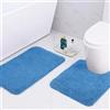wyewye Tappetino da bagno in microfibra, super spesso, 2 cm, super assorbente, 50 x 80 cm e 50 x 50 cm, a forma di U, blu