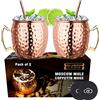 LIVEHITOP Moscow Mule Bicchieri Rame Set of 2, 530ml Rame Moscow Mules Tazze Accessori Cocktail, Festa, Bar, con Coaster