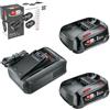 Bosch batteria e caricabatteria rapido Starter Set 18V (2 batterie al litio da 2,5 Ah; 1 caricabatteria rapido; POWER FOR ALL 18V Alliance)