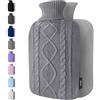 Qomfor Borsa Acqua Calda - Copertura Morbida a Maglia Premium - 1,8L Grande Capienza - Boule Acqua Calda per Alleviare il Dolore, Schiena, Collo e Spalle per Calde Notti - Grigio