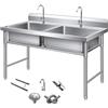 Generic Lavello da Cucina Vasca Doppia in Acciaio Inox, Lavabo da Esterno, Lavandino Commerciale con 2 Rubinetti e Piedini Regolabili, per Lavanderia, Giardino, Agriturismo(120x60cm(47x24inch))