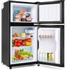 Gelukueub Combinazione frigorifero-congelatore, design a doppia porta, capacità totale 60 litri, consumo energetico annuo 102 kWh, illuminazione a LED. Versione premium nera [Classe di efficienza energetica E]