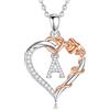 EUDORA Harmony Ball Collana con Iniziale a Forma di Cuore Placcata in Rame Rodiato con Zirconi Cubici per Donna, Ciondolo a Forma di Fiore in Oro Rosa con Lettera A Alfabeto Dalla A Regalo, 18+2