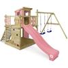 Wickey Gioco da giardino WICKEY Smart Camp con altalena e scivolo, struttura da esterno per bambini con sabbiera, scaletta e accessori da gioco - rosa pastello