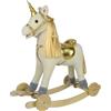 Mondial Toys Cavallo a Dondolo per Bambini 36-72 Mesi Unicorno a Dondolo Cavalcabile in Legno e Peluche con Rotelle Suoni e Movimenti Realistici 74x30x62 cm (Bianco e Oro)