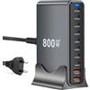 sccvee Caricatore USB C da 800 W, GaN a 10 porte caricatore rapido caricatore PD compatibile con MacBook Pro/Air/Dell/iPhone/Galaxy/Laptop/Tablet/Mobile
