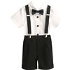 DAIHAN Ragazzo Costumi Estivi Abito da Cerimonia per Feste di Matrimonio Vestiti da Battesimo Formale Completo Smoking Camicia a Manica Corta Pantaloncini Bretelle con Papillon Nero 90