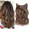 SEGO Extension Capelli con Filo Invisibile Ricci Mossi Lunghi 50cm Fascia Unica Ondulata senza Clip 90g - Marrone Scuro/Marrone Caffe