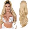 AOWVUTS Coda Cavallo Extension con Coulisse 65cm Lunga Ondulati Ricci Mossi Coda di Cavallo Sintetici Finta Capelli Posticci Extension Capelli per Donne Uso Quotidian (Oro)