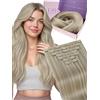 Fshine Extension Capelli Veri Clip 35 cm Extension Clip Capelli Veri Lisci Umani 120 g 7 pcs Biondo Chiaro con Riflessi Miele Estensione con Clips Remy Naturali Invisibile Matrimonio Colore 18P613