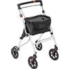 GYMAX Deambulatore Stretto per Casa, con Vassoio e Borsa, 4 Ruote, Rollatore Pieghevole Leggero in Alluminio, Girello Regolabile in Altezza per Anziani, Deambulazione, 72 × 53 × 96-103 cm